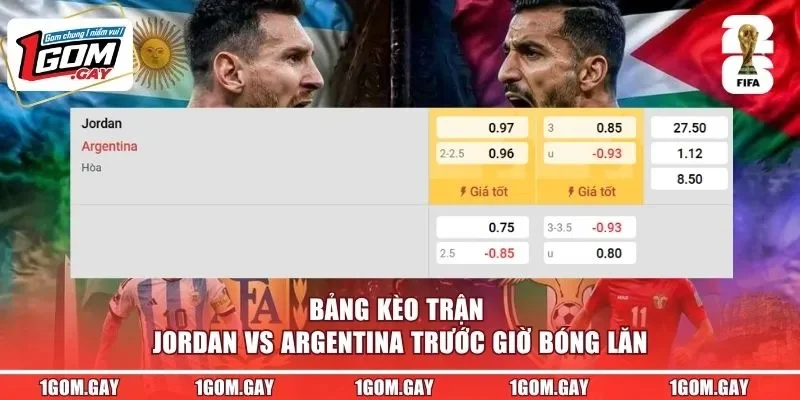 Bảng kèo trận Jordan vs Argentina trước giờ bóng lăn