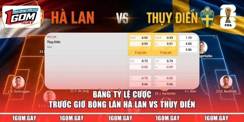 Bảng tỷ lệ cược trước giờ bóng lăn Hà Lan vs Thuỵ Điển